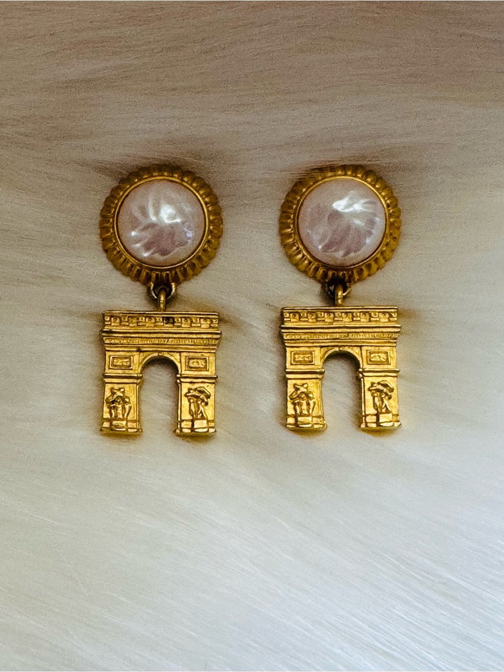 Authentic Vintage Karl Lagerfeld Arc de Triomphe  Earrings with Pearl Disc